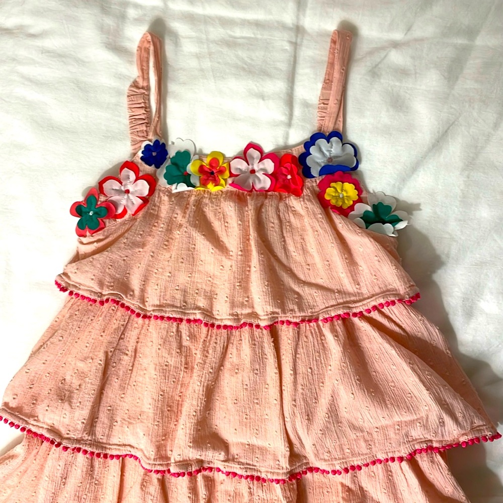 Mini Boden Pink Sundress with flower appliqués, size 7-8